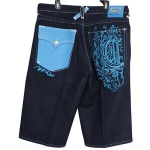 Vintage Y2K COOGI Denim Shorts Mens W40 Limited Edition Leather Jorts 2000s